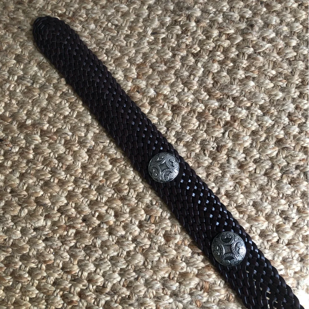 New: Anthropologie Woven Leather Belt with Silver Medallions. Size Medium